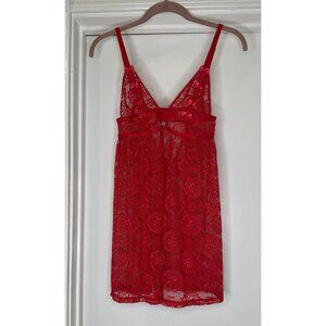 Betsey Johnson Red Lace Slip Dress with Bow Detail – Size S